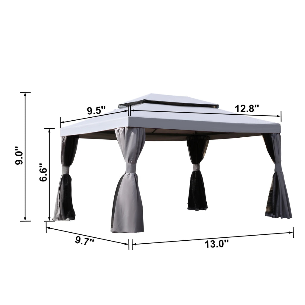 10'x13' Outdoor Double Vent Canopy Gazebo with Nettings and Curtains W369