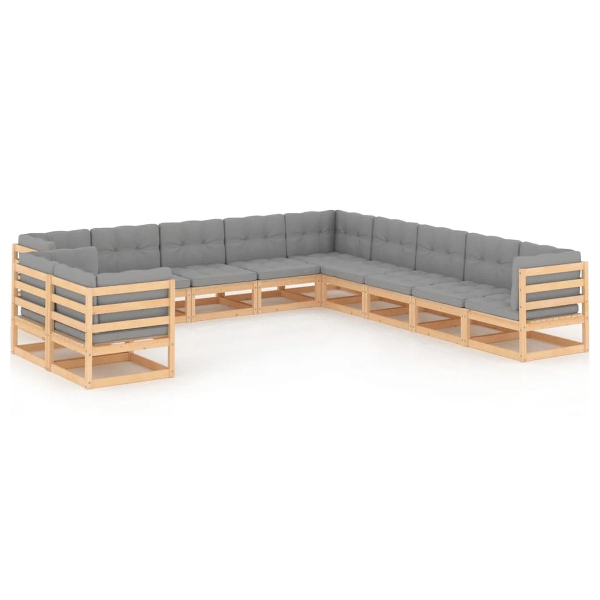 11 Piece Patio Lounge Set with Gray Cushion Pinewood Sectional Outdoor Furniture Set L26996
