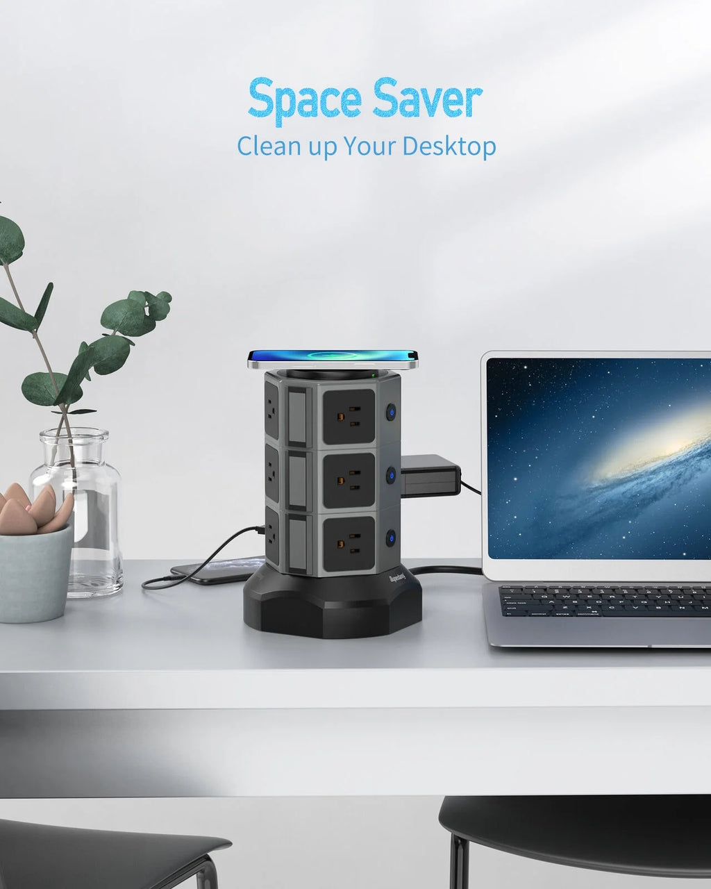 Surge Protector Power Strip Tower with Wireless Charger USB Ports 12 AC Outlet 6.5FT O753