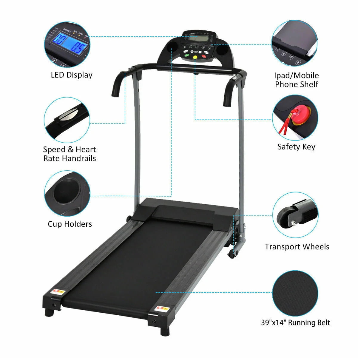 Folding Electric Treadmill 800W Pink U2831