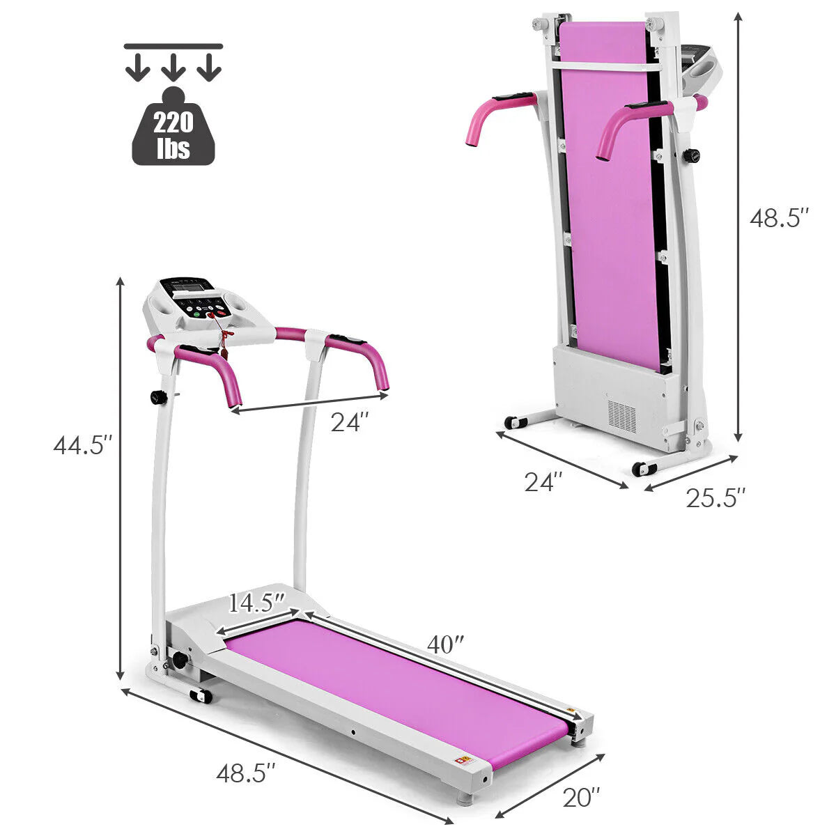 Folding Electric Treadmill 800W Pink U2831