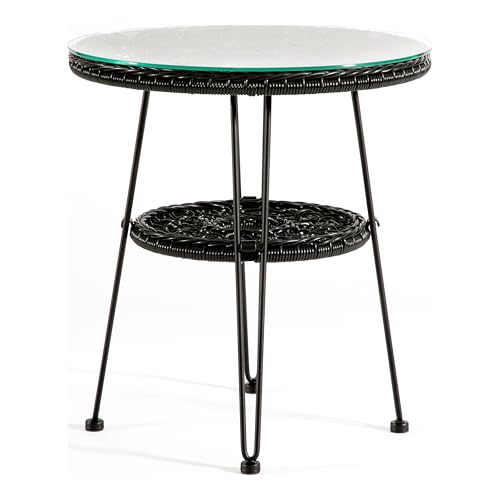 Round Rattan Coffee Table with Tempered Glass Top R365526