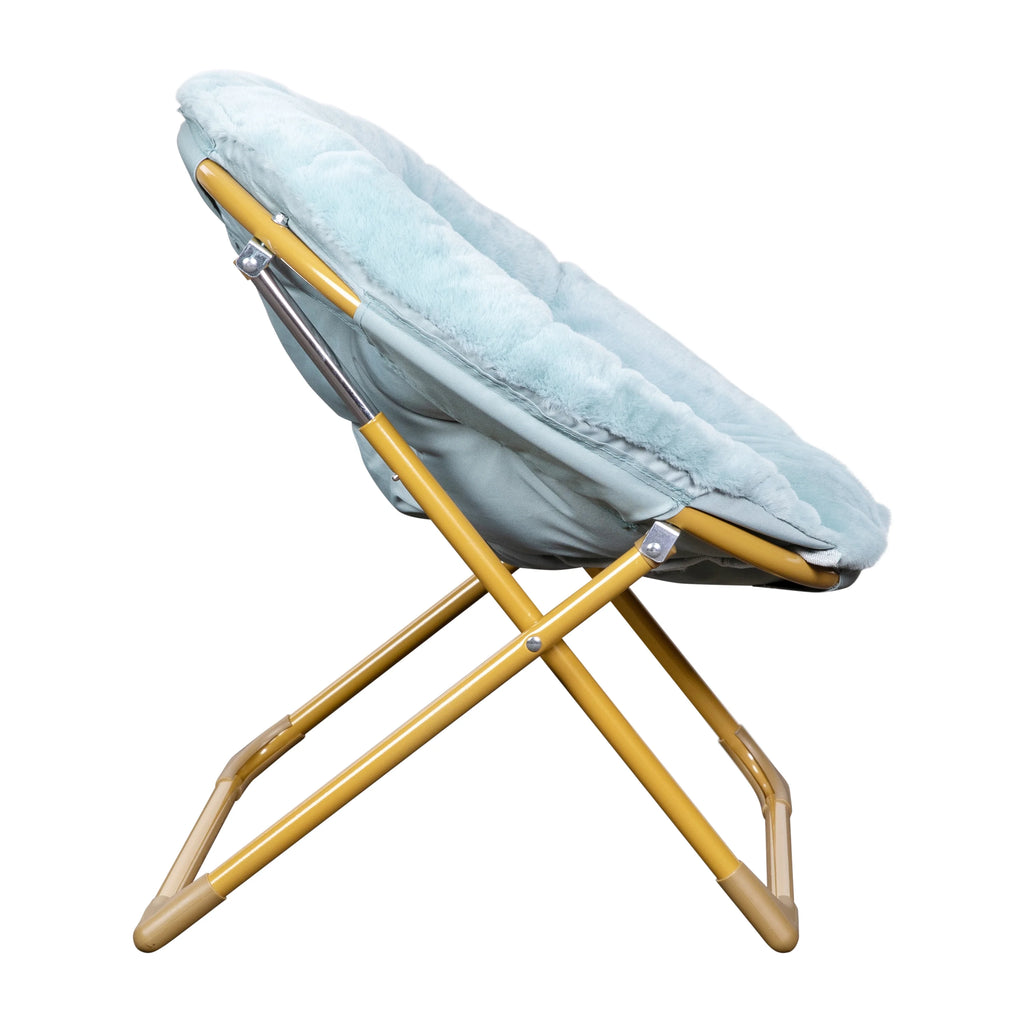 Dusty Aqua/Soft Gold Kids Faux Fur Folding Saucer Chair K8564