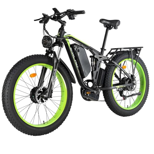 Dual Motors 2000W 35MPH Electric Mountain Bicycle with 48V 22.4AH Removable Battery, 7 Speed 26" Fat Tire Full Suspension Hydraulic Disc Brake L926996
