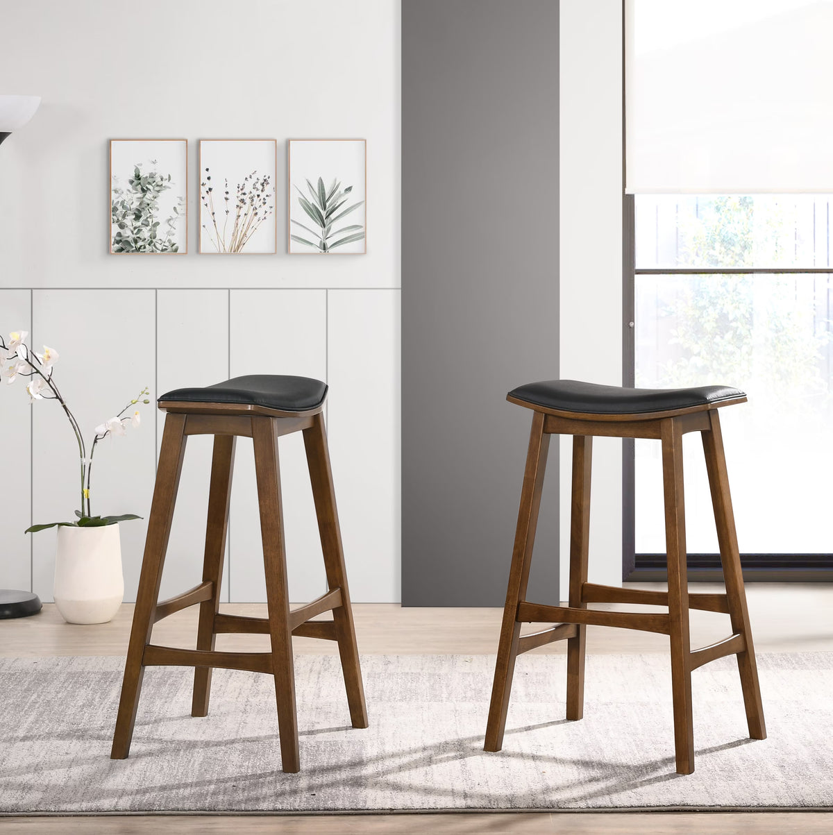 Set of 2 Faux Leather Upholstered Barstools V6379
