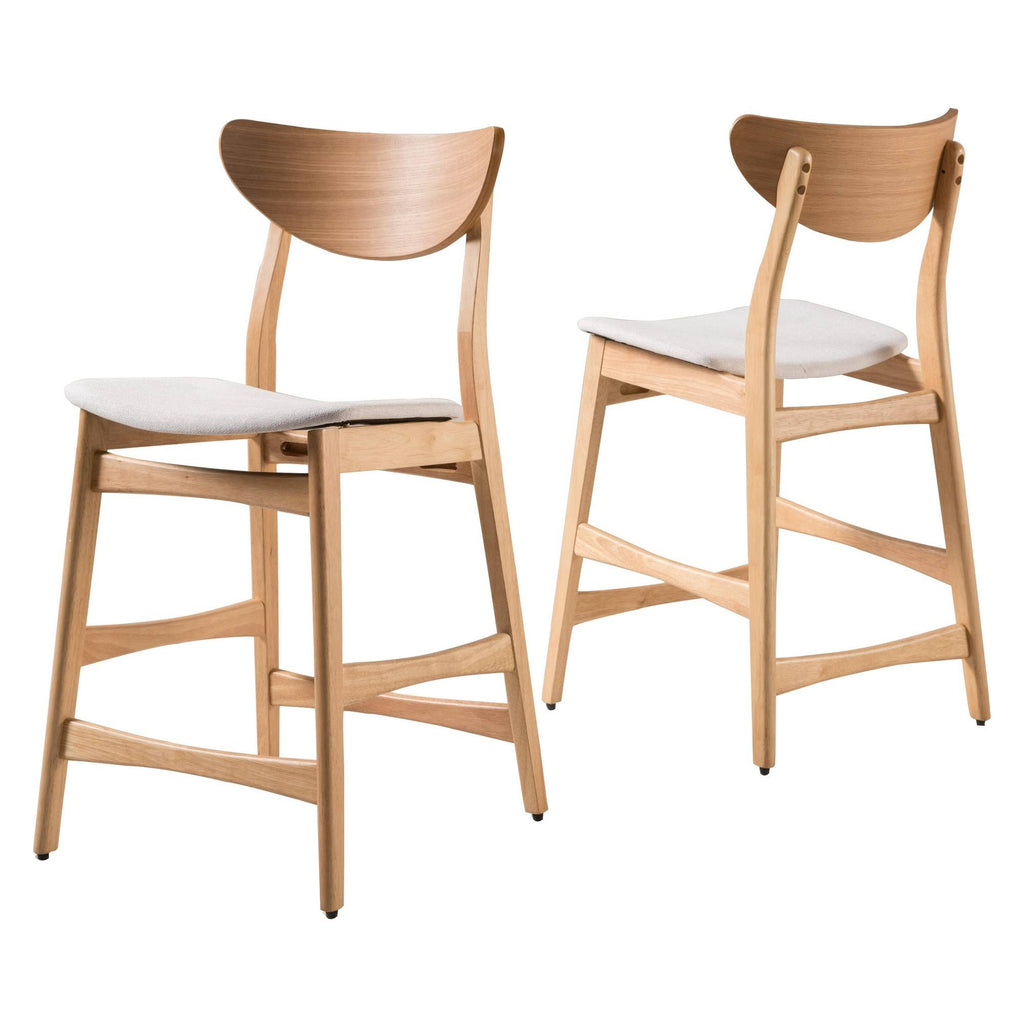 Oak Finish Light Beige Counter Stool, Set Of 2 T28078