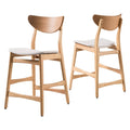 Oak Finish Light Beige Counter Stool, Set Of 2 T28078