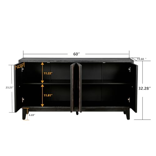 Antique Black Sideboard Buffet Cabinet with Solid Wood Legs E501