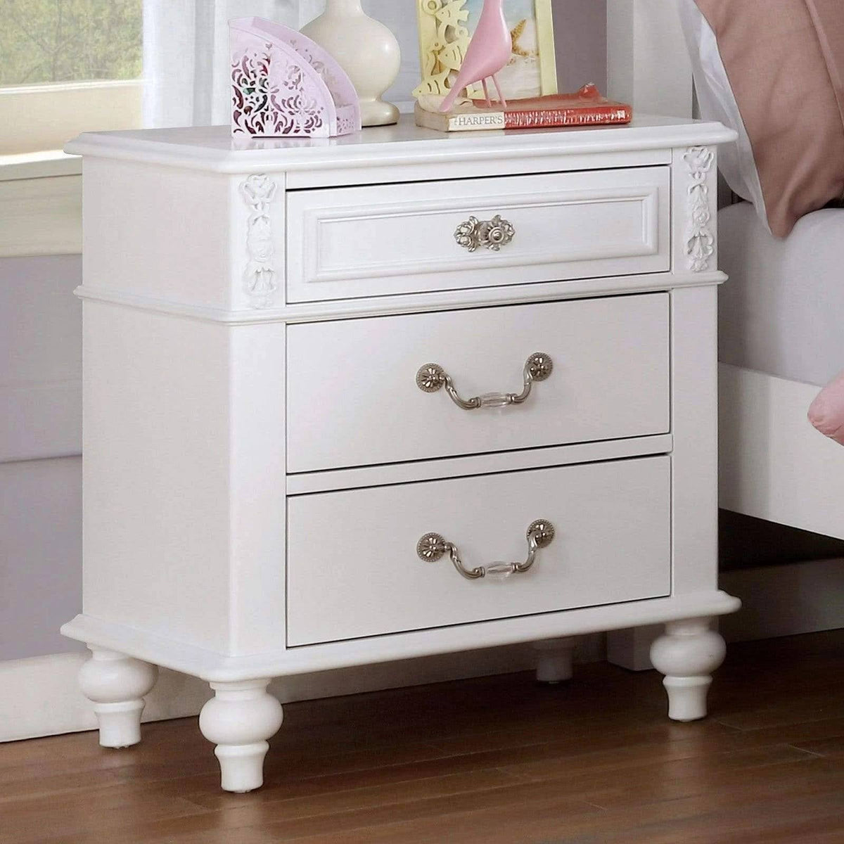 White USB Outlet Night Stand T395