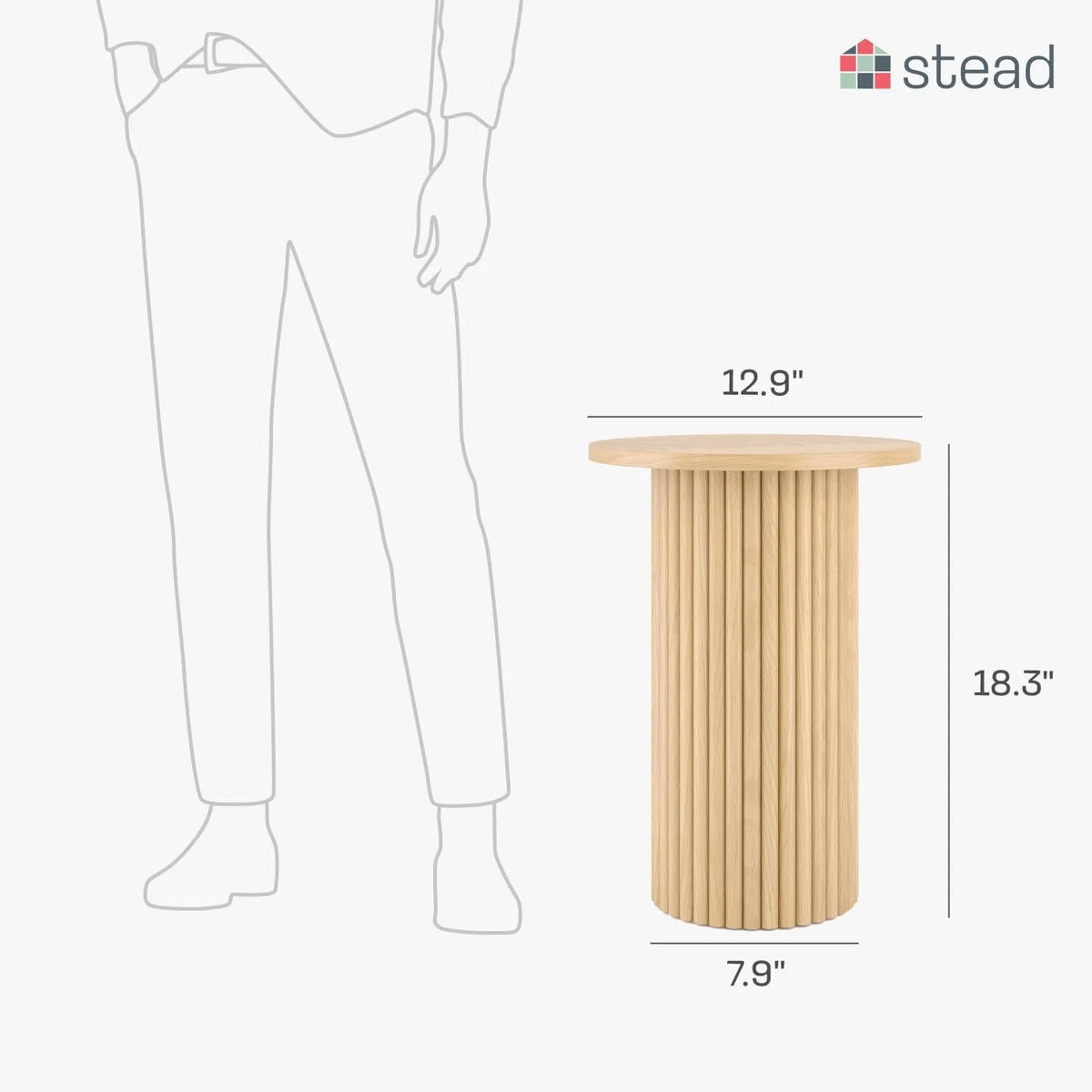 Round Fluted Wooden Side Table with Solid Oak Base O355