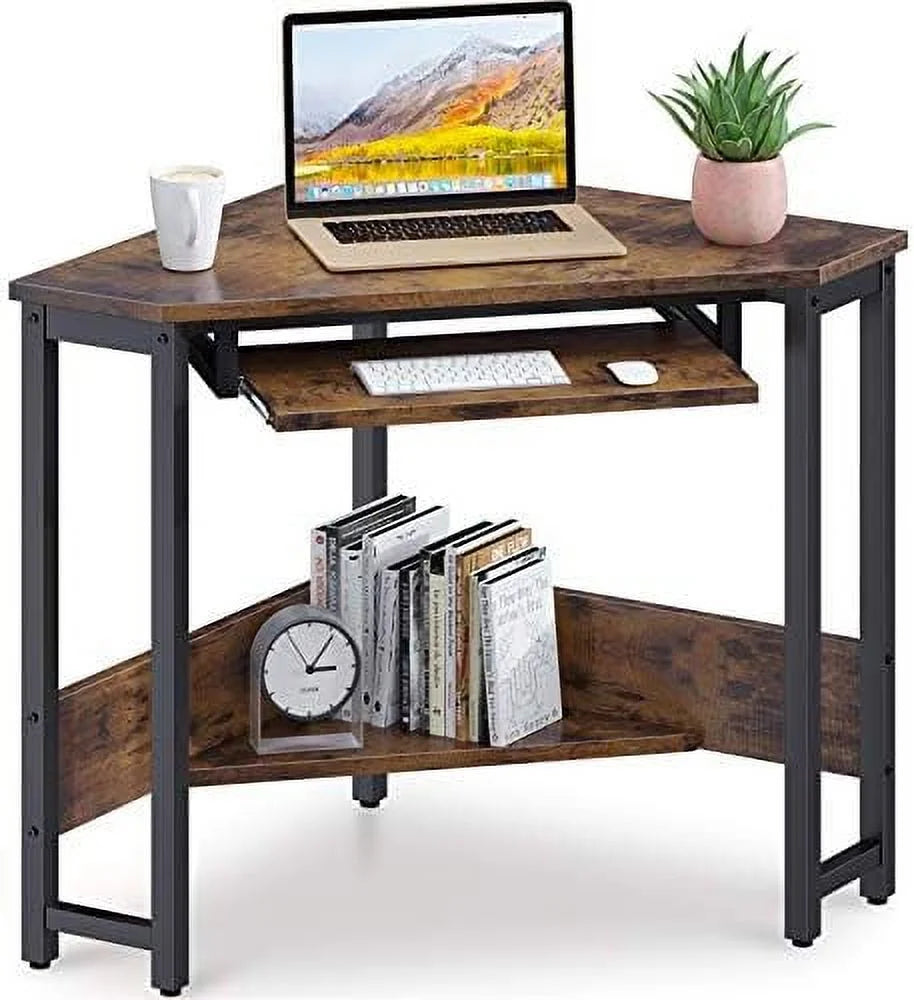 Corner Desk with Keyboard Tray and Shelves U801