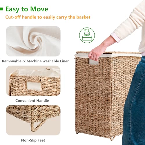 90L Foldable Natural Seagrass Laundry Hamper with Lid W98098