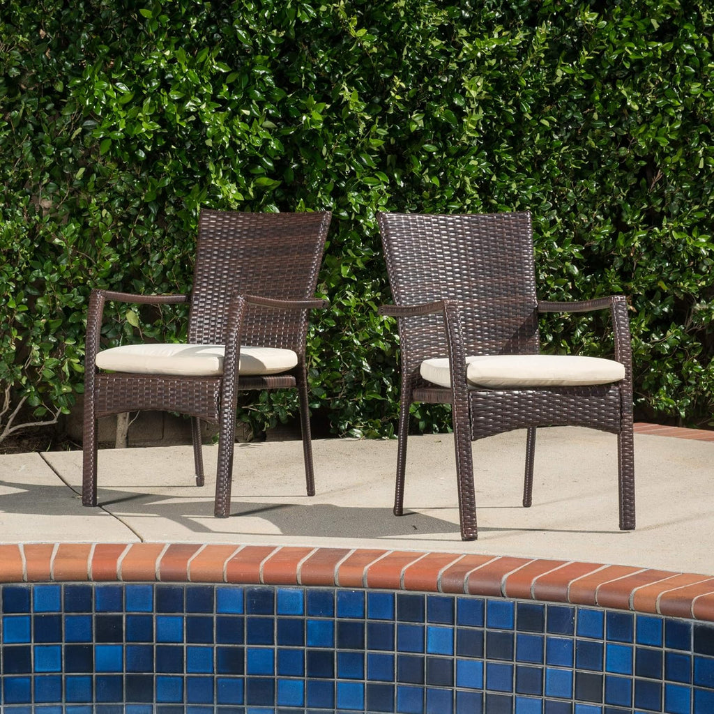 Multibrown Outdoor Wicker Dining Chairs, 2-Pcs Set I3954