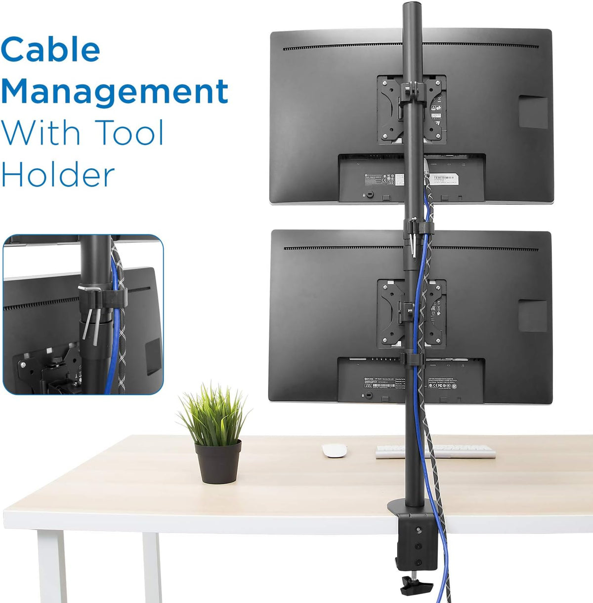 Vertical Dual Monitor Mount, Stacked Desk Stand, Fits 19-32 Inches, VESA 75 100 P4528