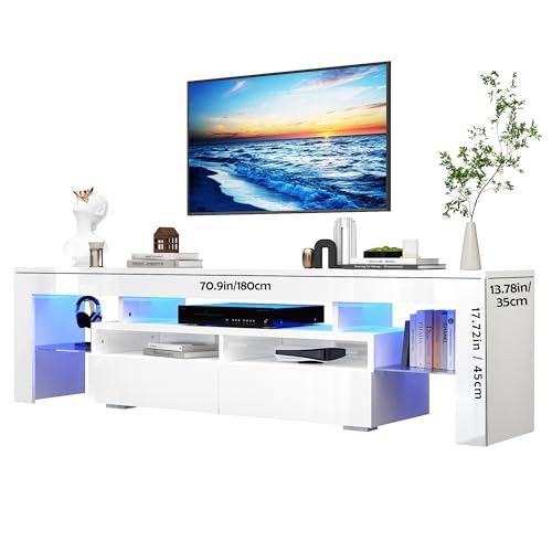 White High Gloss TV Stand with Storage Drawer D52618