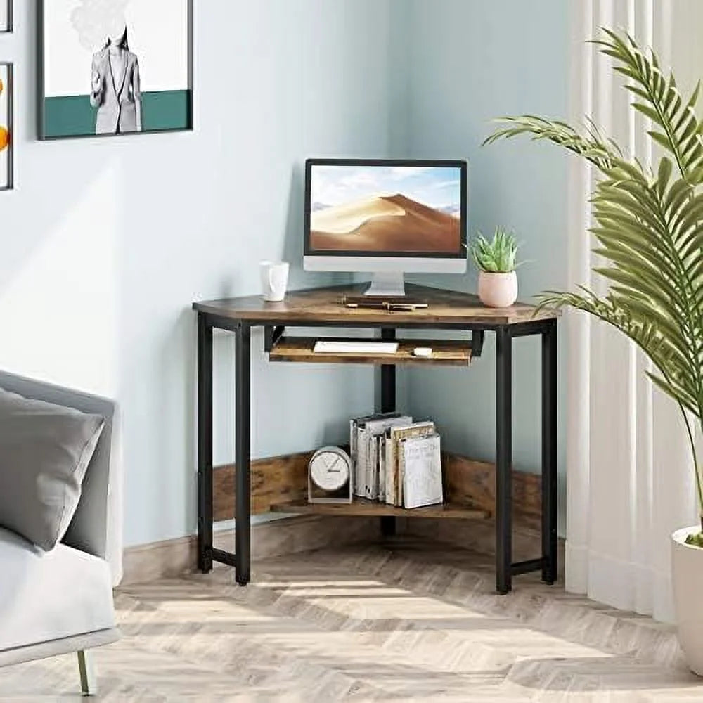 Corner Desk with Keyboard Tray and Shelves U801