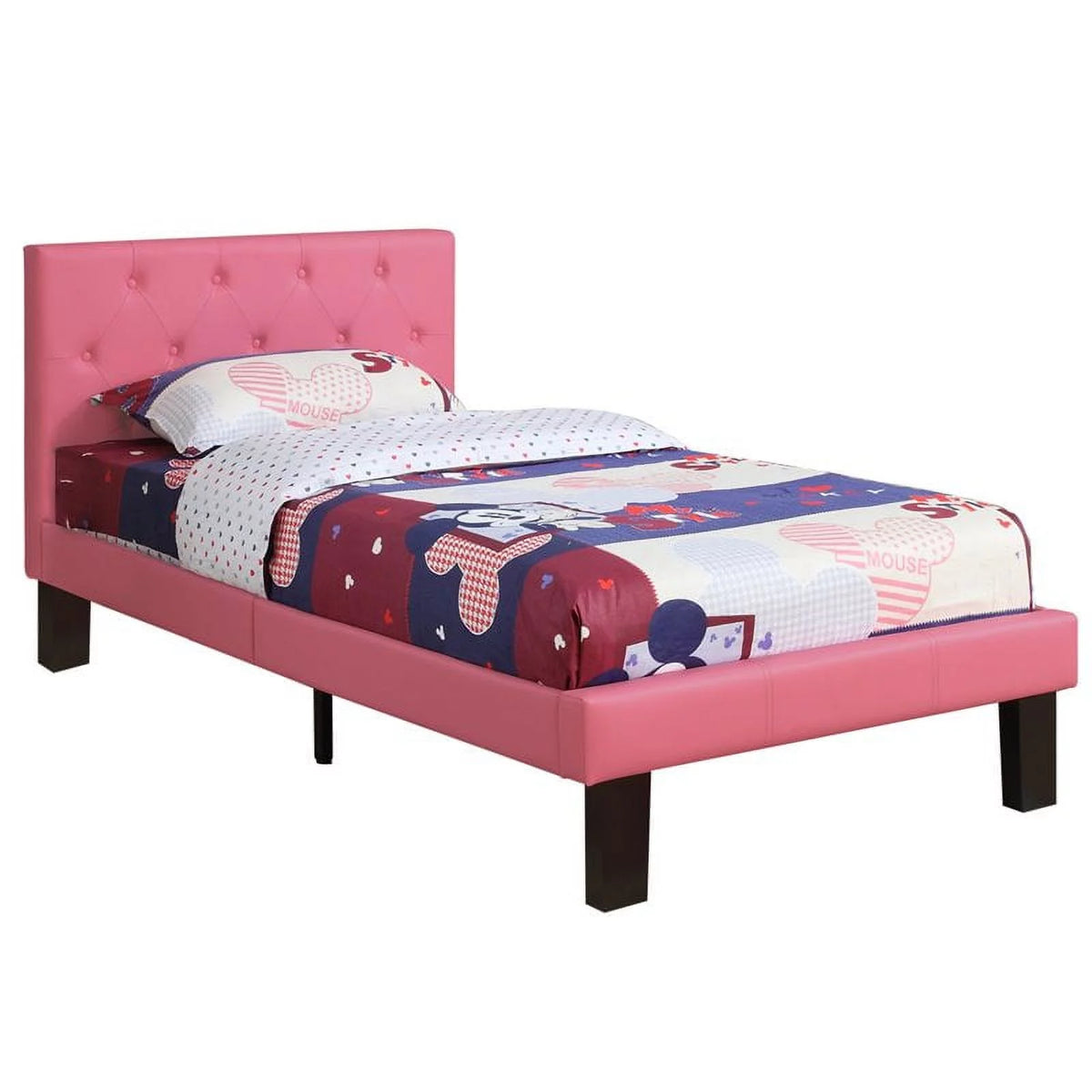 Twin Upholstered Bed Frame with Slats in Pink Faux Leather K6540