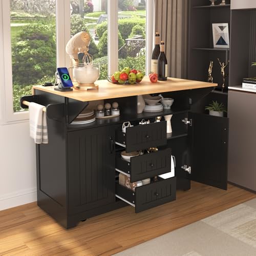55.7" Kitchen Cart Island on Wheels with 2 Drop Leaf Z3806