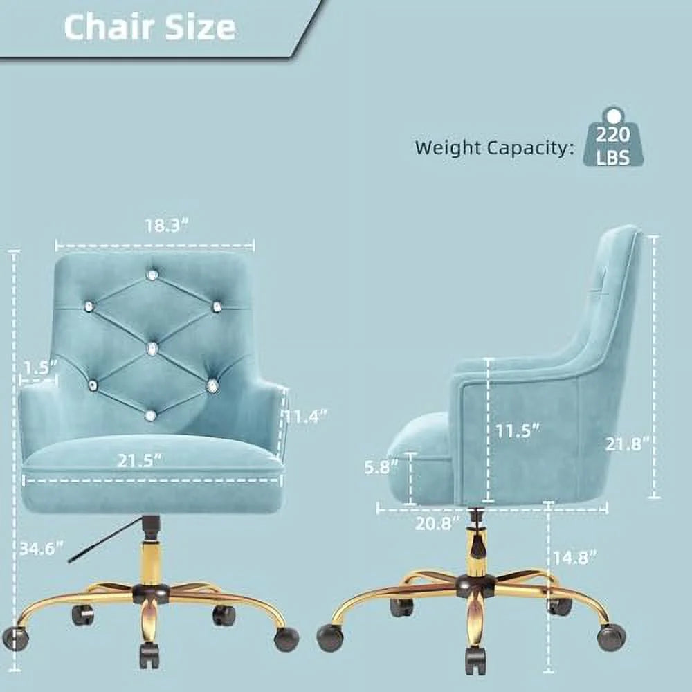Blue Velvet Swivel Vanity Chair with Wheels W214