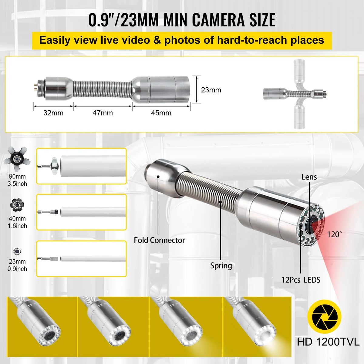 Sewer Camera 300ft Pipe Inspection Camera 9 Inch Color LCD Monitor IP68 Waterproof Borescope Endoscope A5343