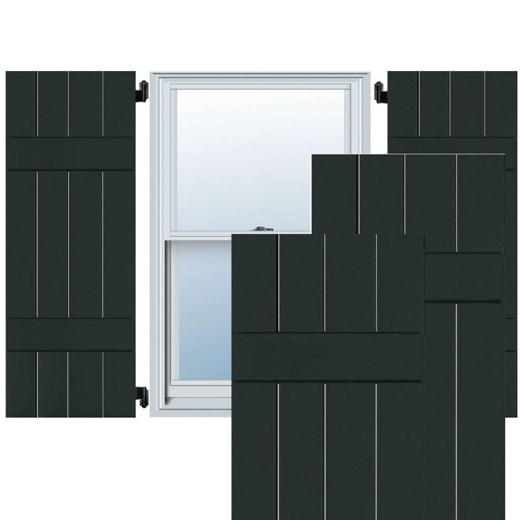 Dark Green Sapele Mahogany Board and Batten Shutters Pair H2962