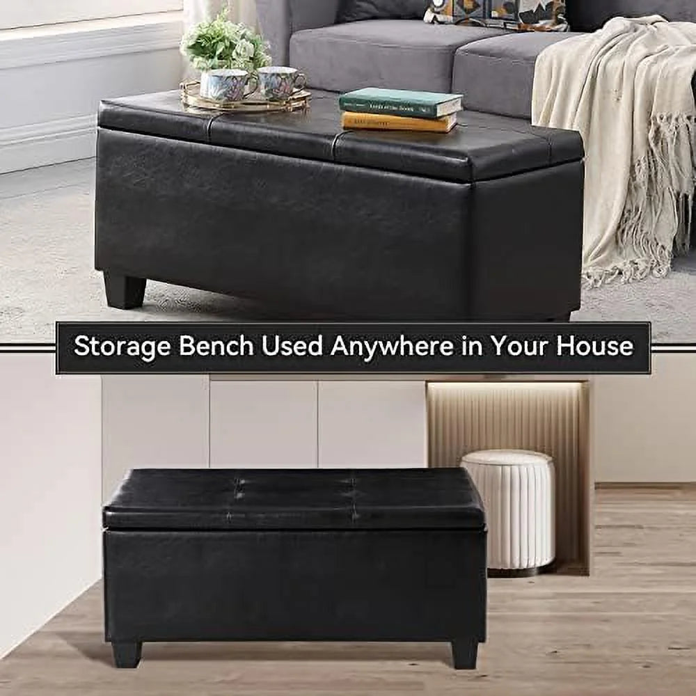 Blue Fabric Hinged Ottoman Set of 3 T7564