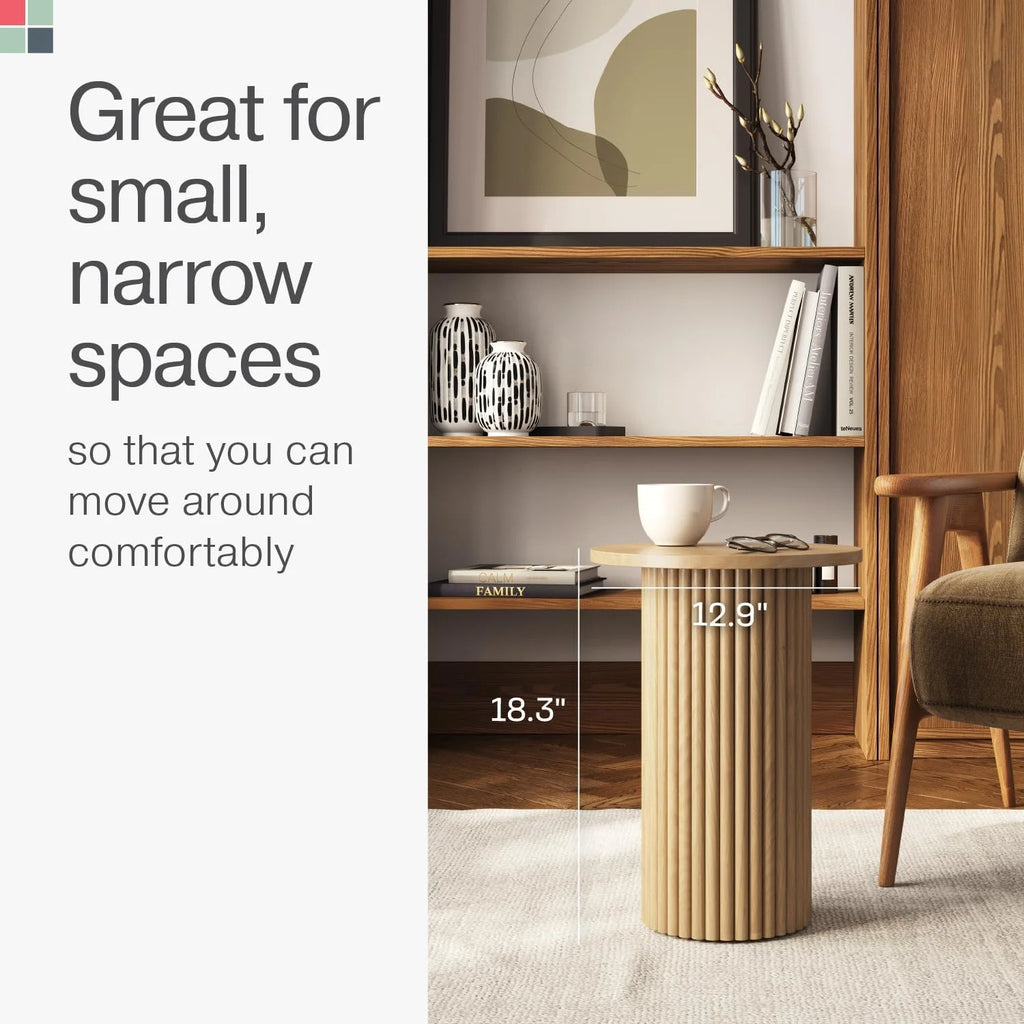 Round Fluted Wooden Side Table with Solid Oak Base O355