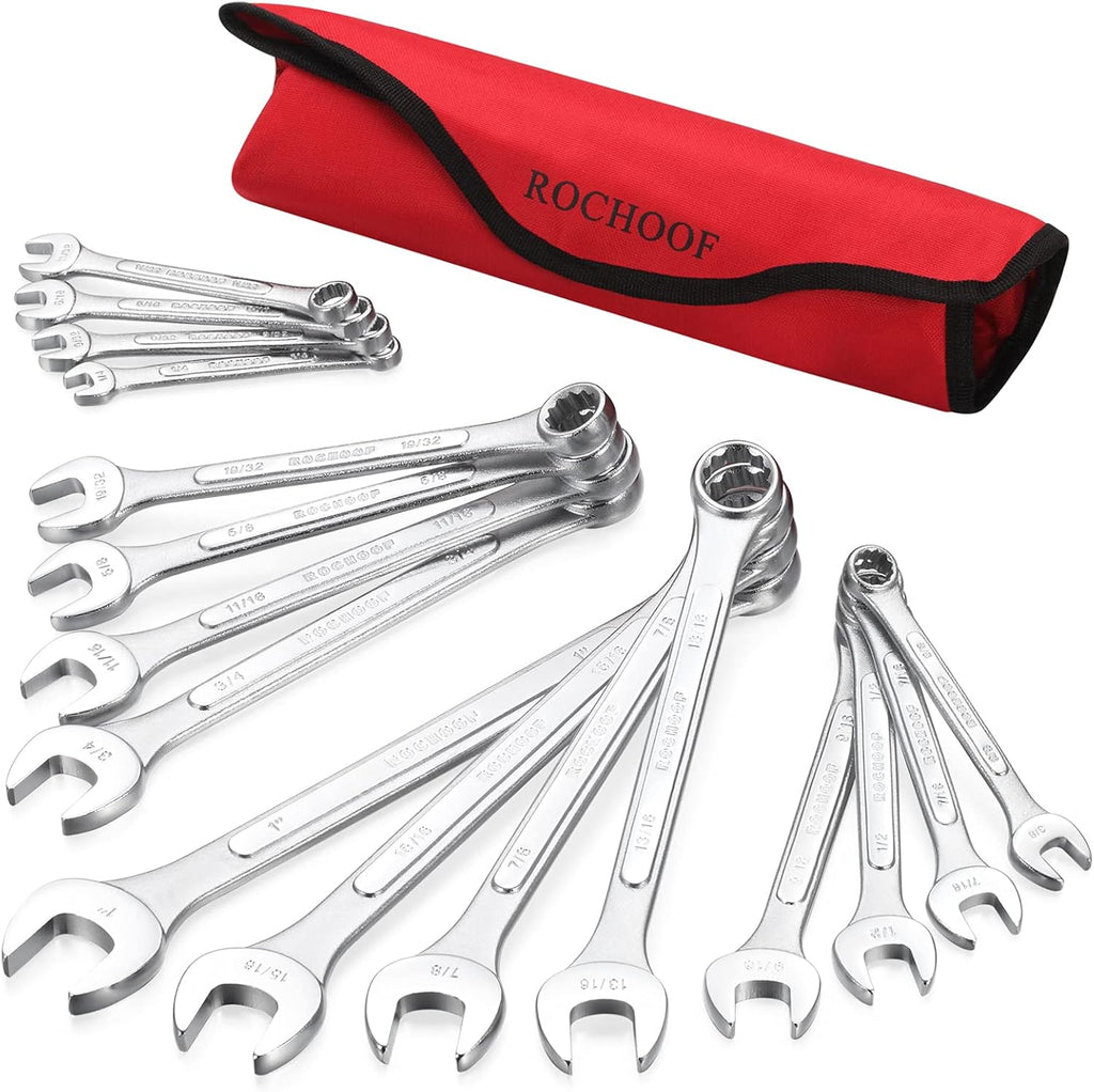 33-Piece Chrome Vanadium Steel Combination Wrench Set with Rolling Pouch Z411