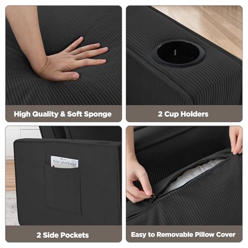 Black Corduroy Convertible Sofa Bed Y697178