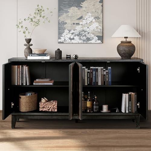 Antique Black Sideboard Buffet Cabinet with Solid Wood Legs E501
