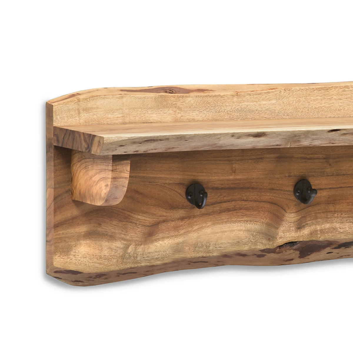 Live Edge Wood Coat Hooks with Shelf I30624