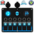 6 Gang LED Rocker Switch Panel Dual USB Waterproof Power Socket J801