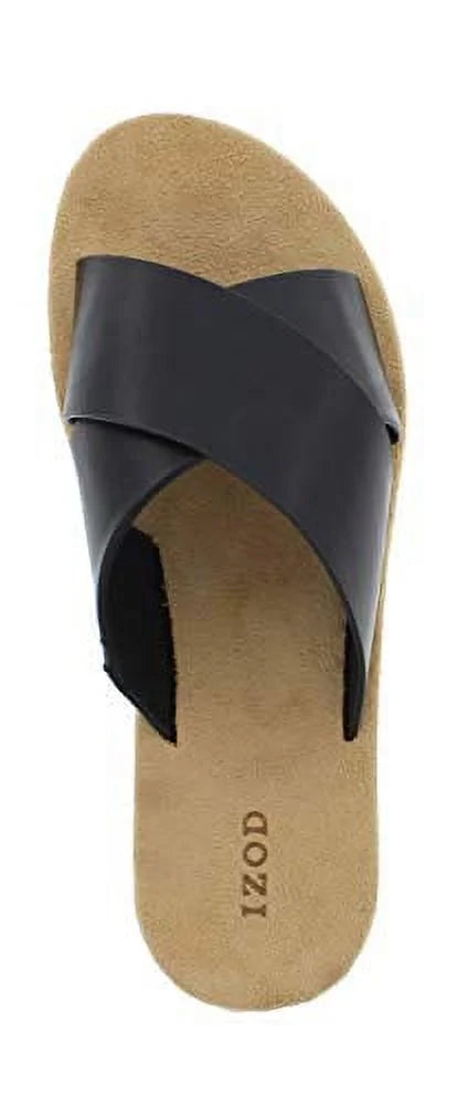Black Leather Slip on Sandals K14438