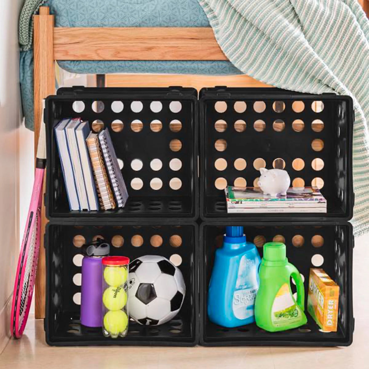 Stackable Storage Crate Organizer Bins with Handles, 6 Pack W792594