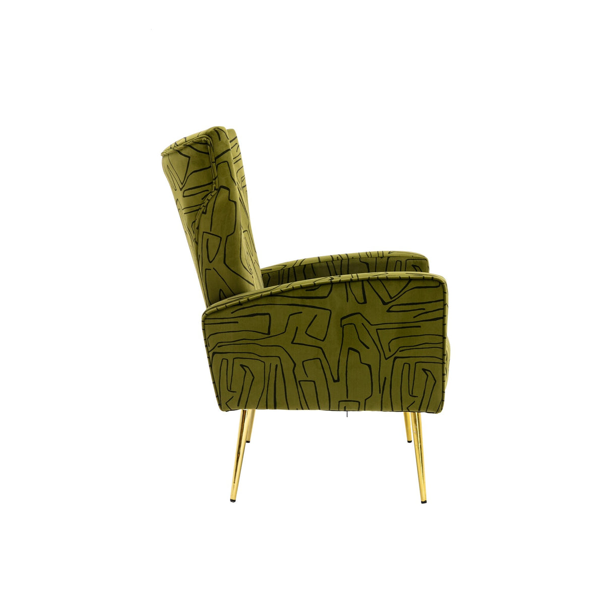 Olive Green Velvet Wingback Armchair with Rose Golden Legs P982