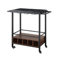 Black Faux Marble Rolling Bar Cart with Bottle Storage D631892