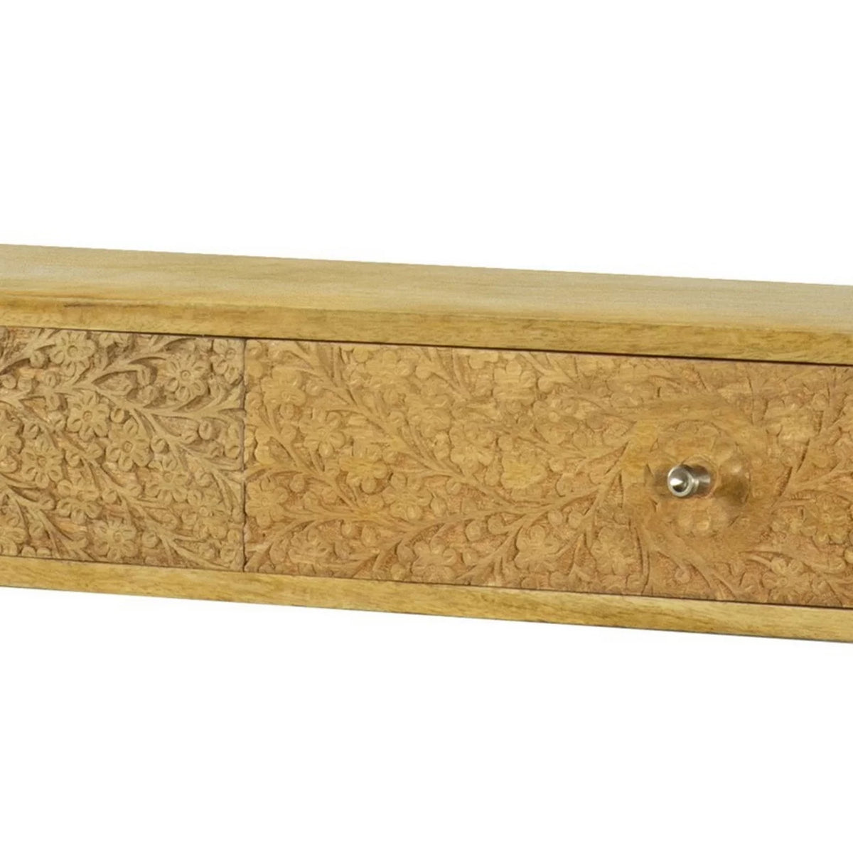 42 Inch Console Table 2 Hand Carved Drawers U Shaped Legs Brown Finish A643131