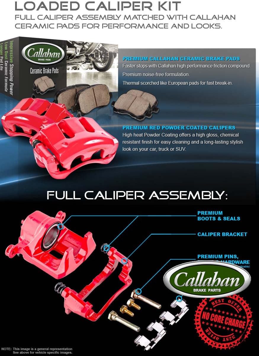 Red Coated Caliper Pair + Ceramic Brake Pads + Hardware Kit B90475