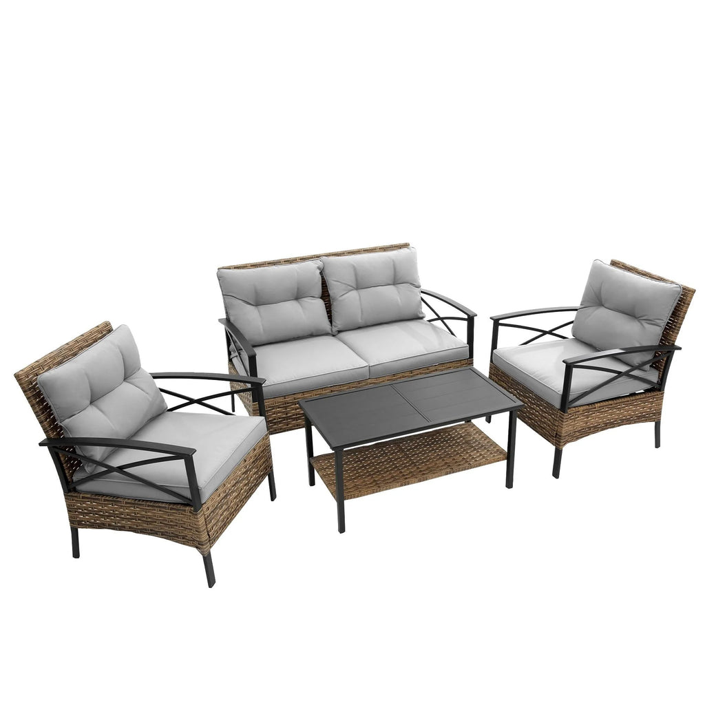 4 Pieces All-Weather PE Rattan Wicker Patio Sofa Set with Coffee Table R281639