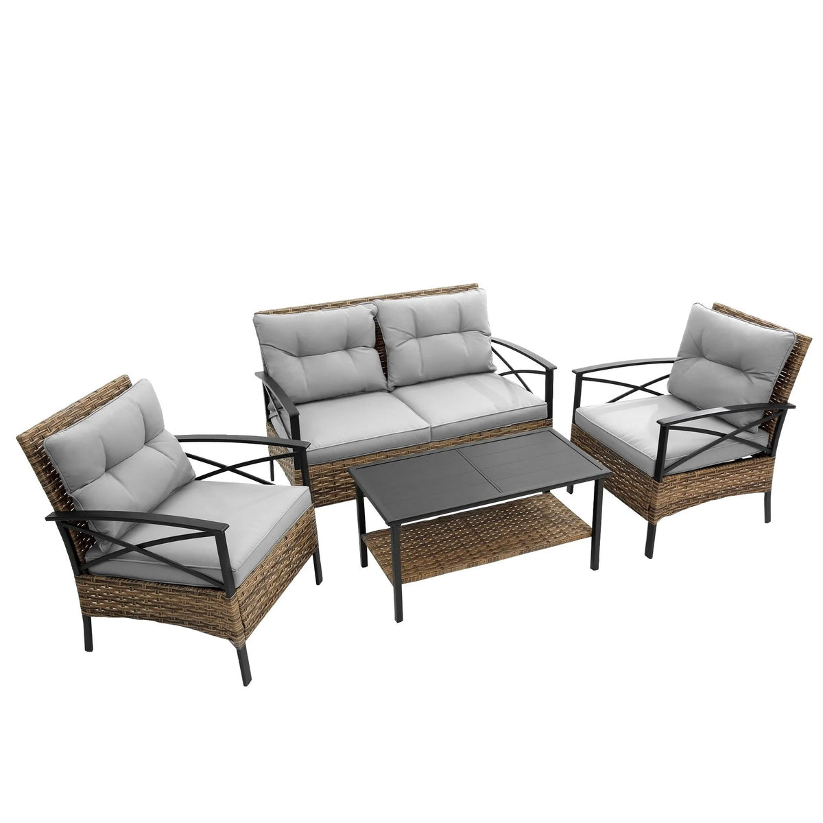 4 Pieces All-Weather PE Rattan Wicker Patio Sofa Set with Coffee Table R281639