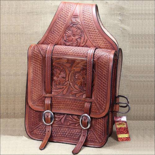 Mahogany Leather Western Saddle Bag D589