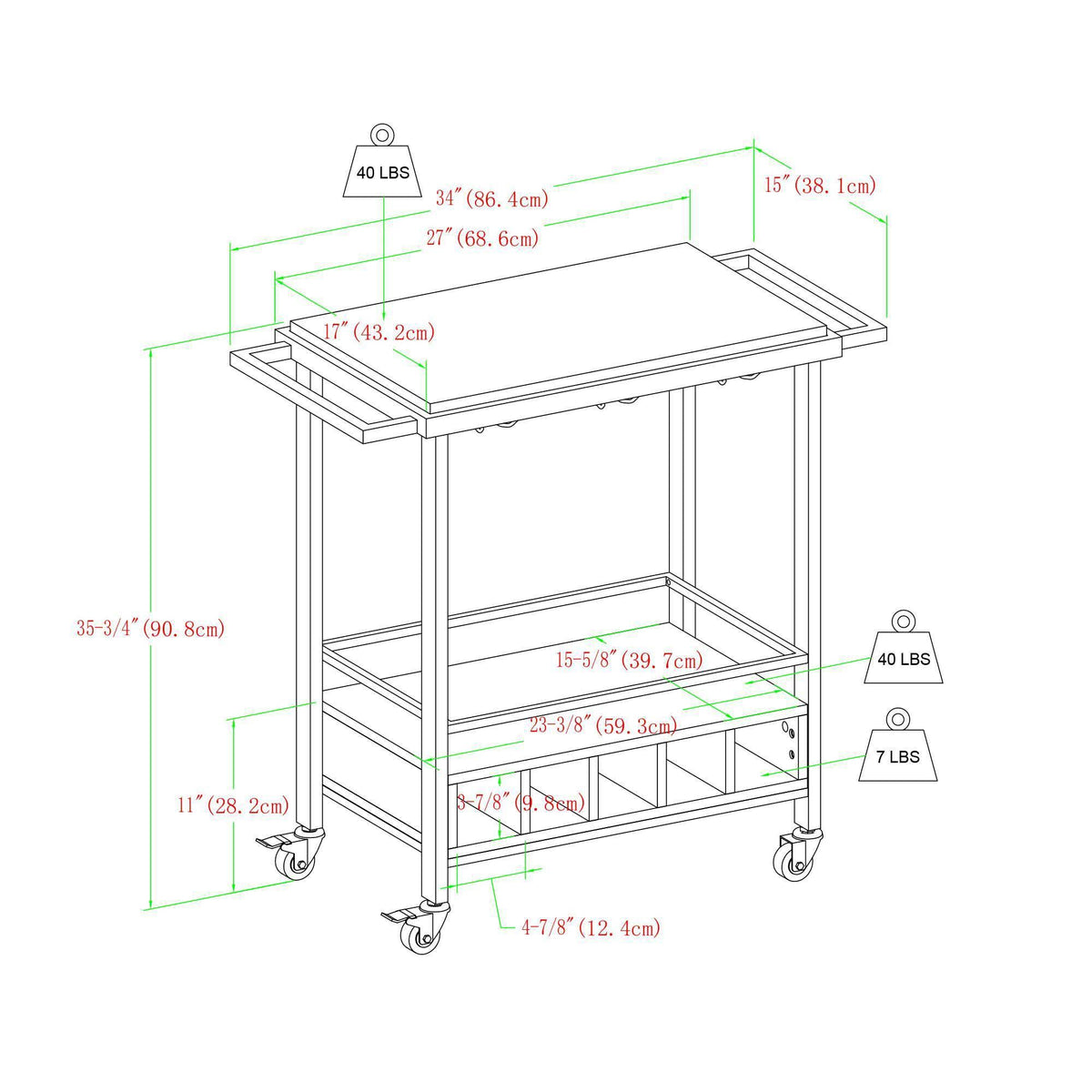 Black Faux Marble Rolling Bar Cart with Bottle Storage D631892