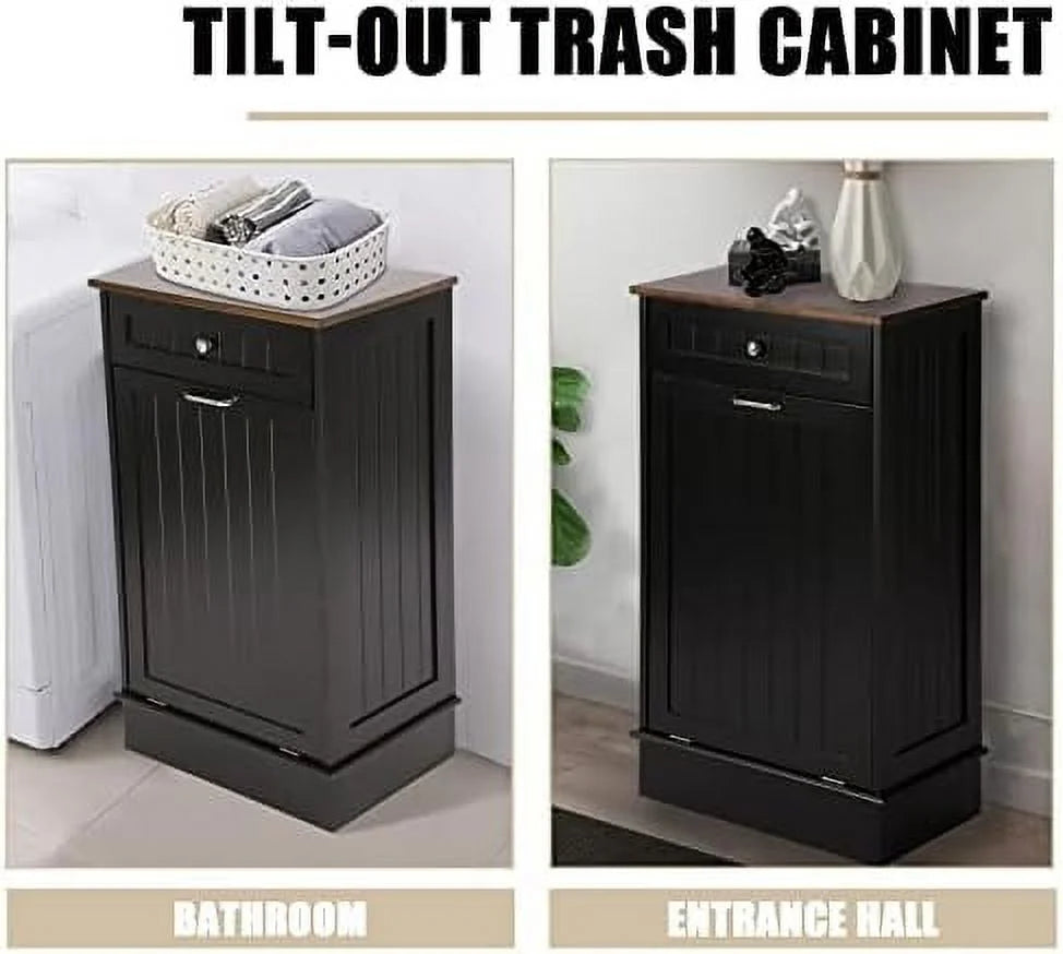 Free-Standing Tilt Out Trash Bin with Drawer and Countertop Grey I64805