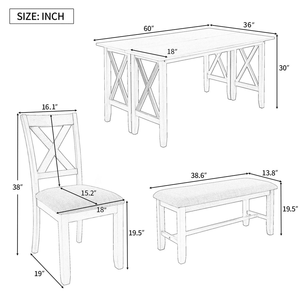 Espresso 6-Piece Solid Wood Foldable Dining Set A562