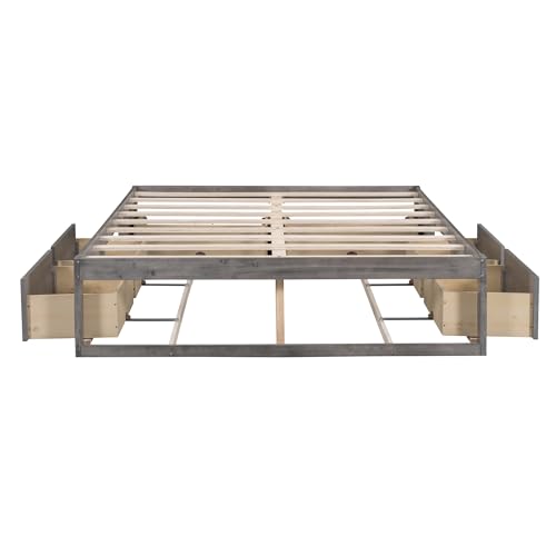 Full Size Wood Platform Bed with 6 Drawers Z793