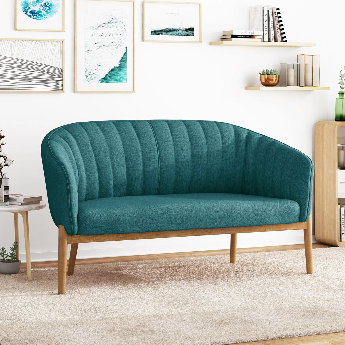 Teal Brown Loveseat J134