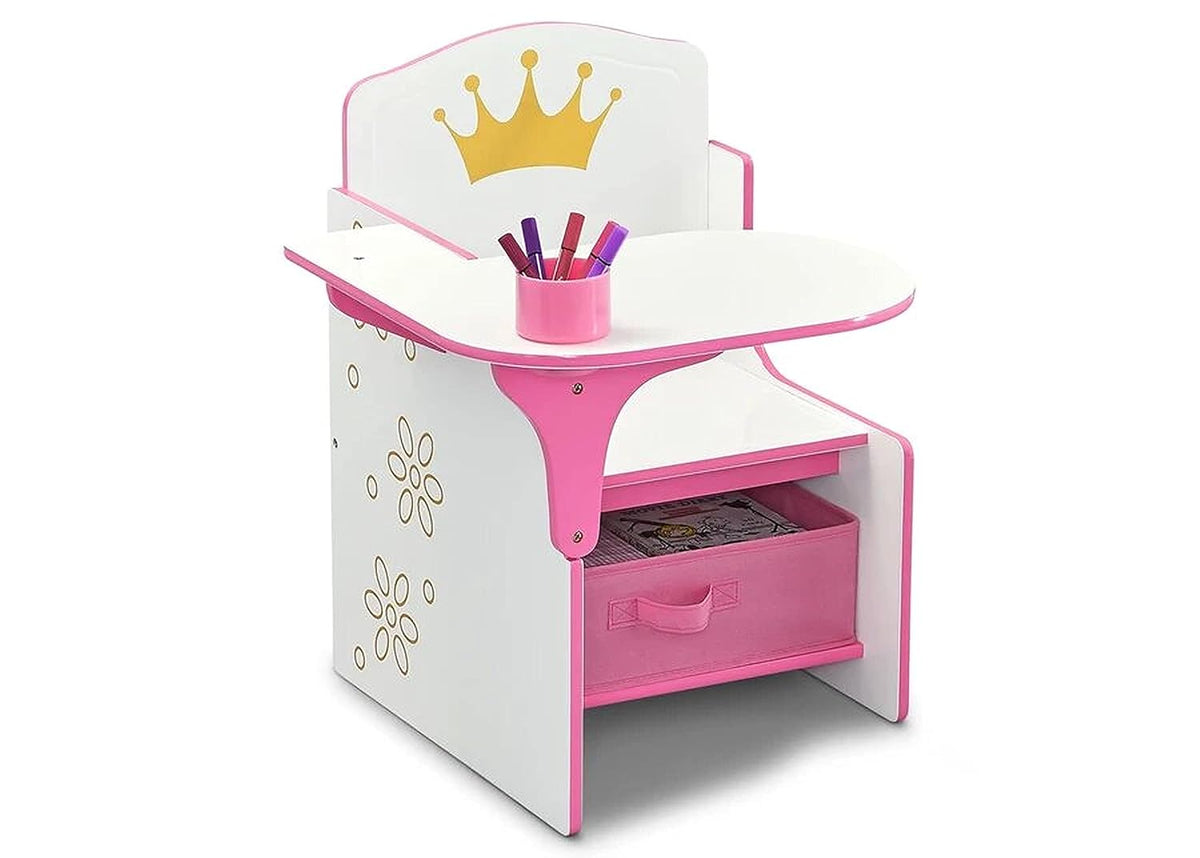 White/Pink Chair Desk with Storage Bins V38045