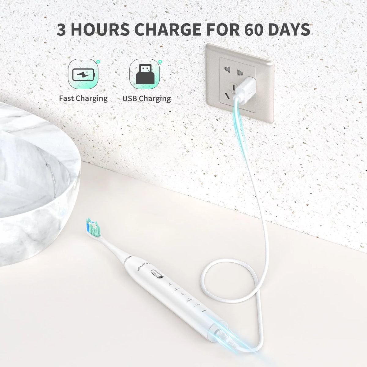 Rechargeable Electric Toothbrush with 8 Brush Heads, 5 Modes D16774