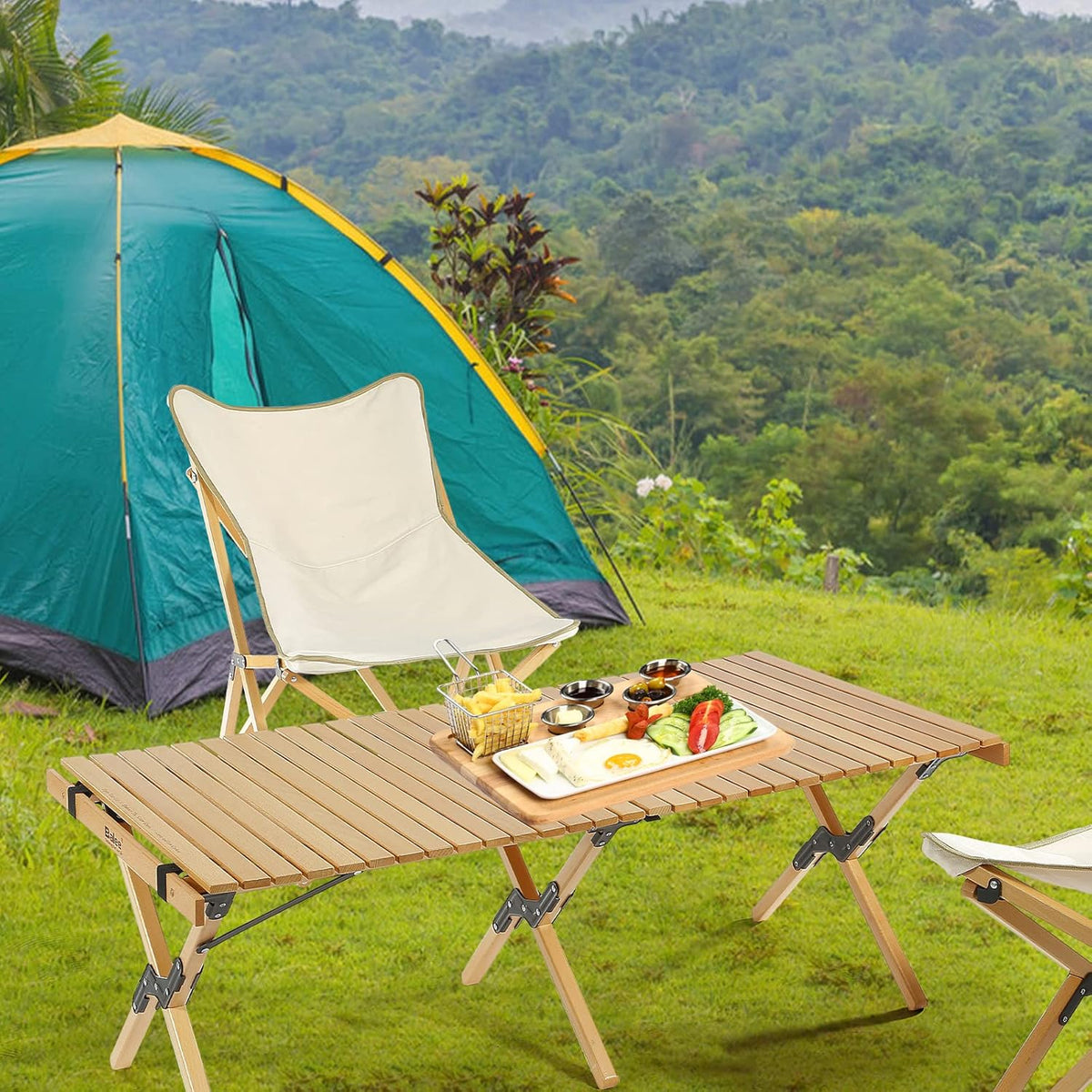 4ft Foldable Wooden Picnic Table with Carry Bag O729114