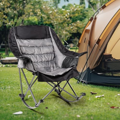 Oversized Padded Rocking Camping Chair with Cup Holder E41942